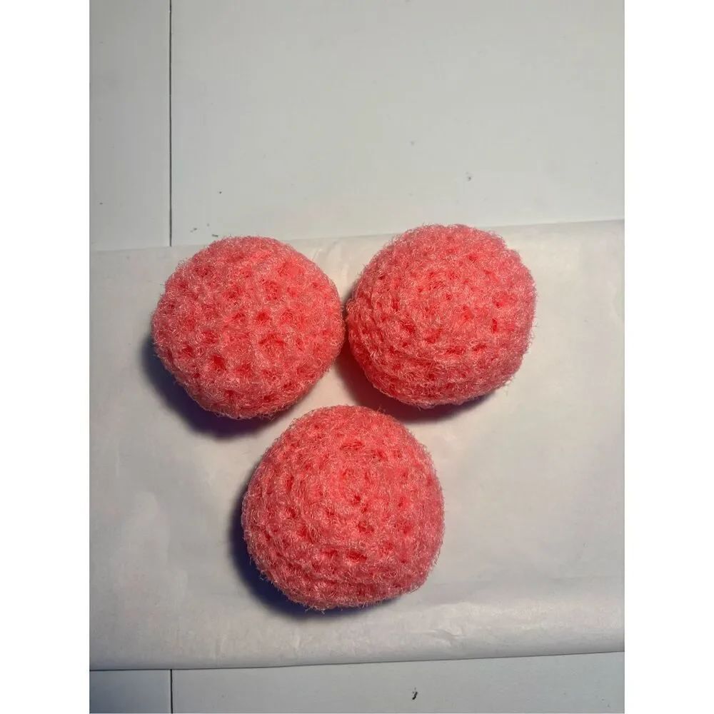 3 Handmade crocheted dish scrubbies made with premium nylon netting (pink)